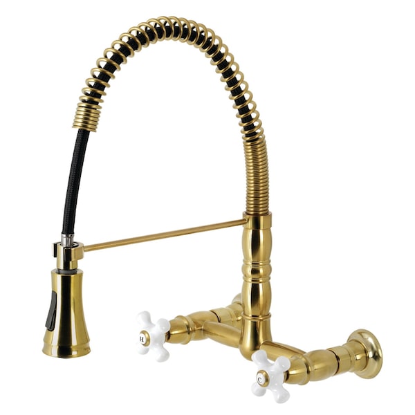 Gourmetier Heritage Two-Handle Wall-Mount Pull-Down Sprayer Kitchen Faucet, Brass GS1247PX - main